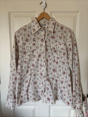 Japanese Weekend Medium Floral Stripe Button-Up Shirt Vintage